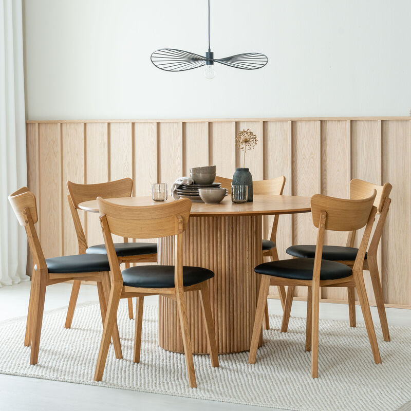 Korpi-Koto 6-hengen pyöreä ruokailuryhmä tammi/musta PU